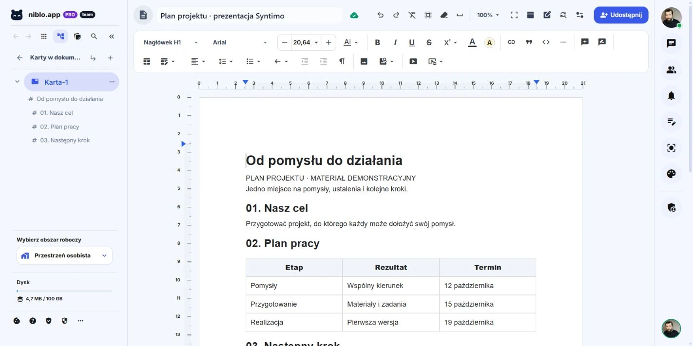 The niblo.app document editor