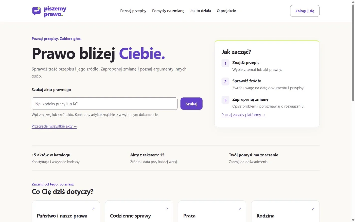 Strona główna PiszemyPrawo.pl z wyszukiwaniem aktów prawnych.